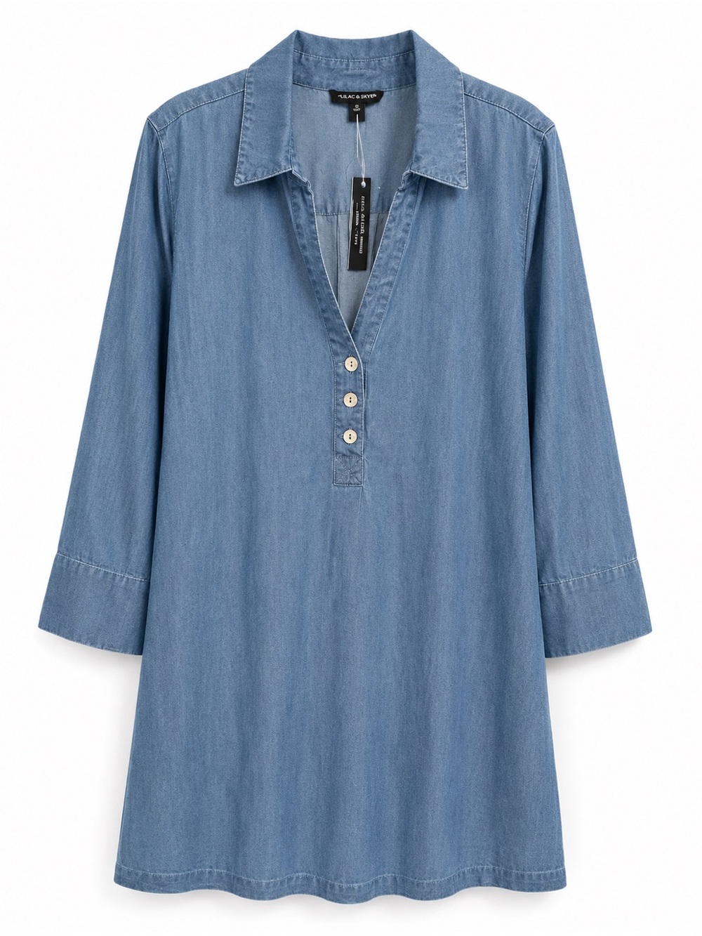 Zac & Rachel 1X Chambray Popover Tunic Button Back Top - Picture 2 of 6